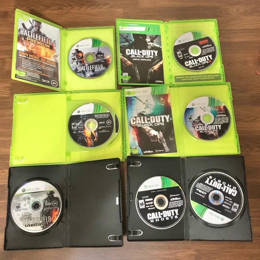 Xbox 360 Games Battlefield 3 and 4 - Bad Company 2 Call of Duty Black Ops Ghosts